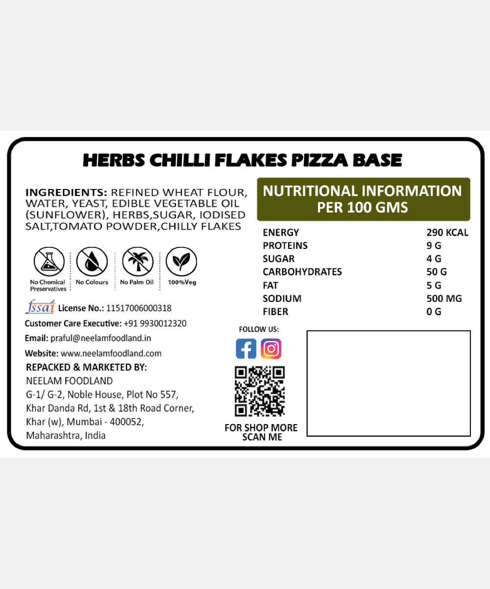 Whole Wheat Herbs Chilli Flakes Pizza Base 2 Piece