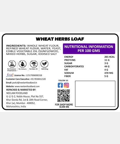Whole Wheat Herbs Loaf 250 Gm