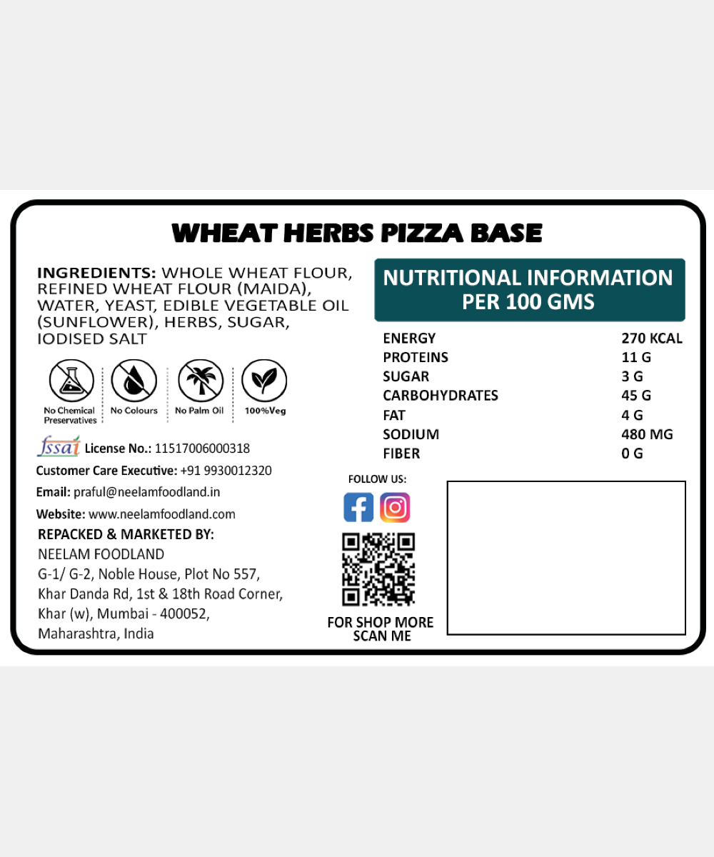 Whole Wheat Herbs Pizza 2 Pc