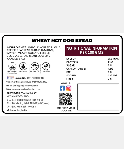 Wheat Hot Dog Bread 4 Pc