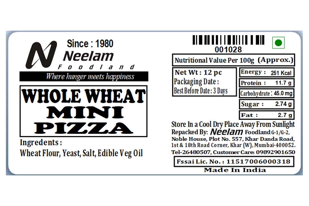 Whole Wheat Mini Pizza Bread 12 Pc