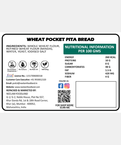 Whole Wheat Pita Bread 4 Pc