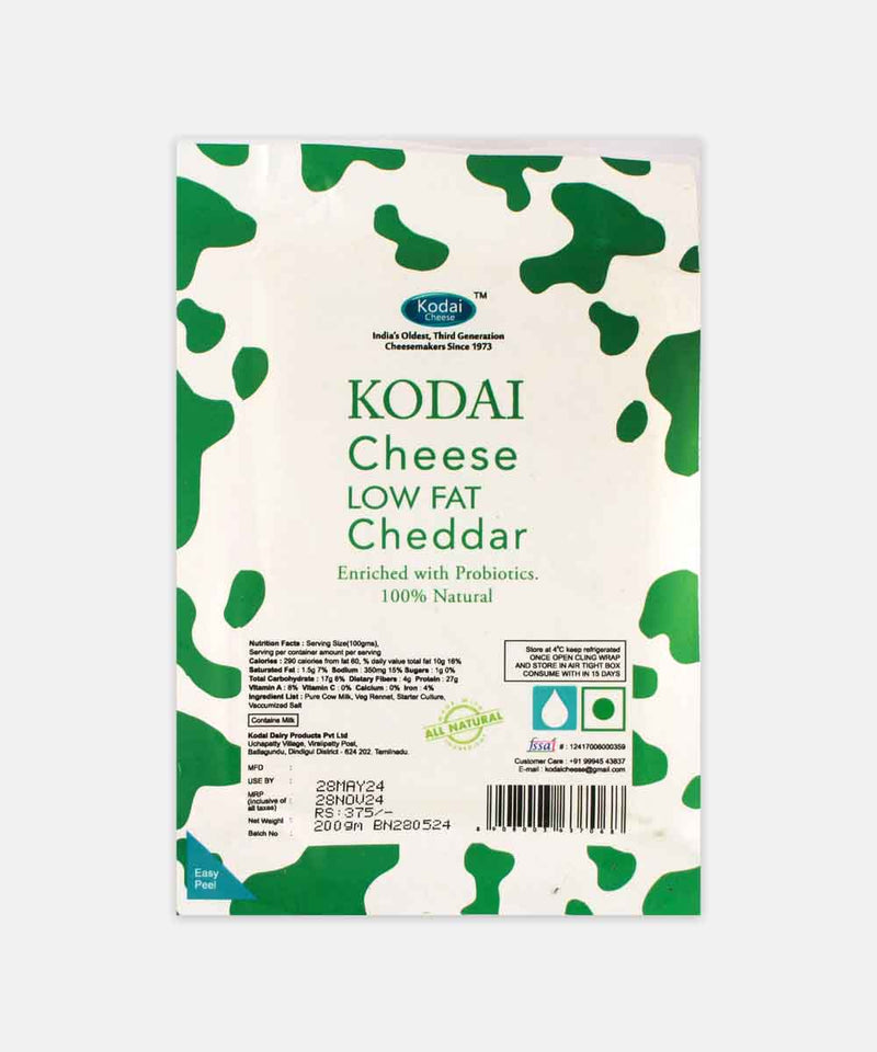 KODAI LOW FAT CHEDDAR CHEESE 200 GM