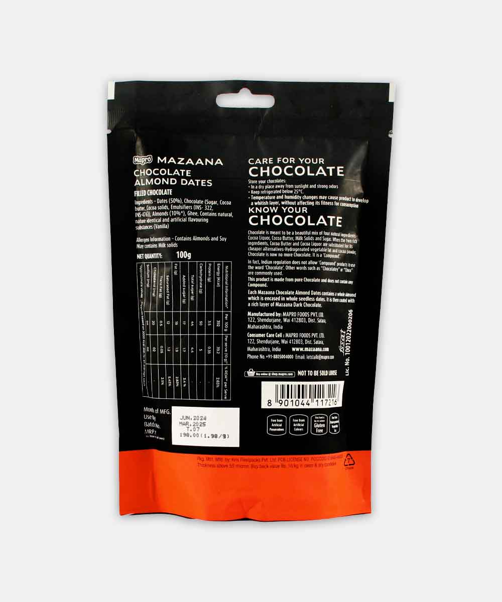 Mazaana Chocolate Almond Dates Candy 100 Gm
