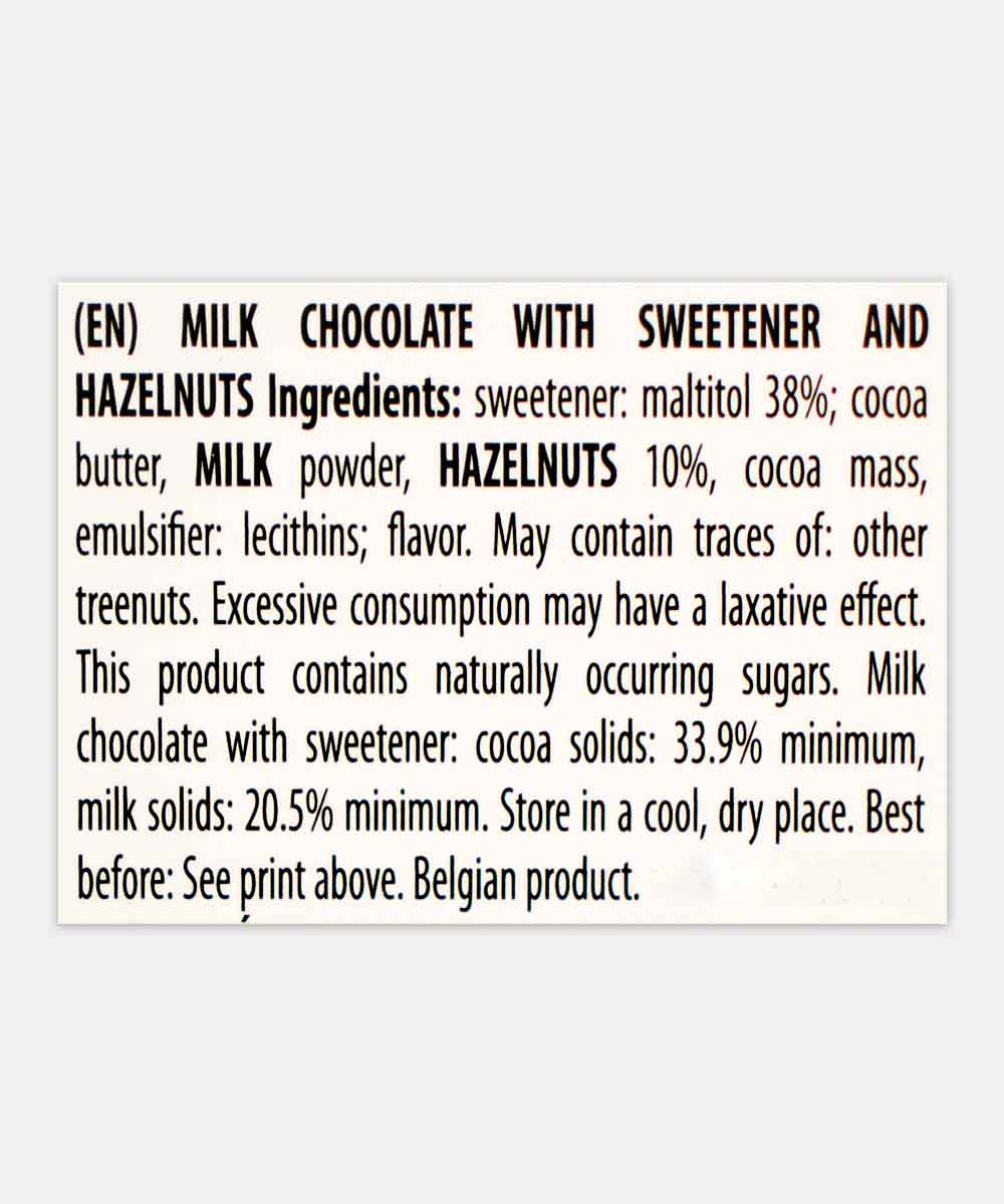 Belgian No Sugar Added Milk With Hazelnuts Chocolate 100 Gm