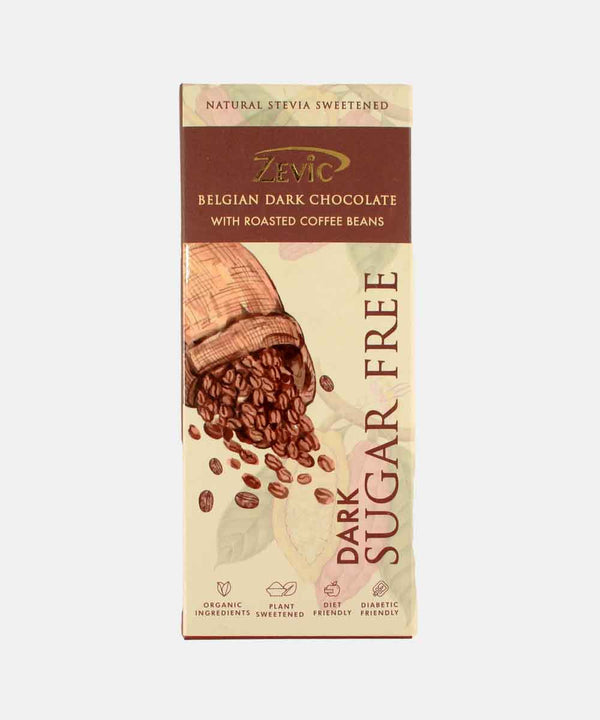 ZEVIC BELGIAN DARK WITH ROASTED COFFEE BEANS SUGAR FREE CHOCOLATE 40