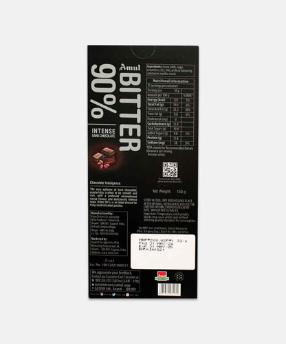 Amul Bitter 90% Intense Dark Chocolate 150 Gm