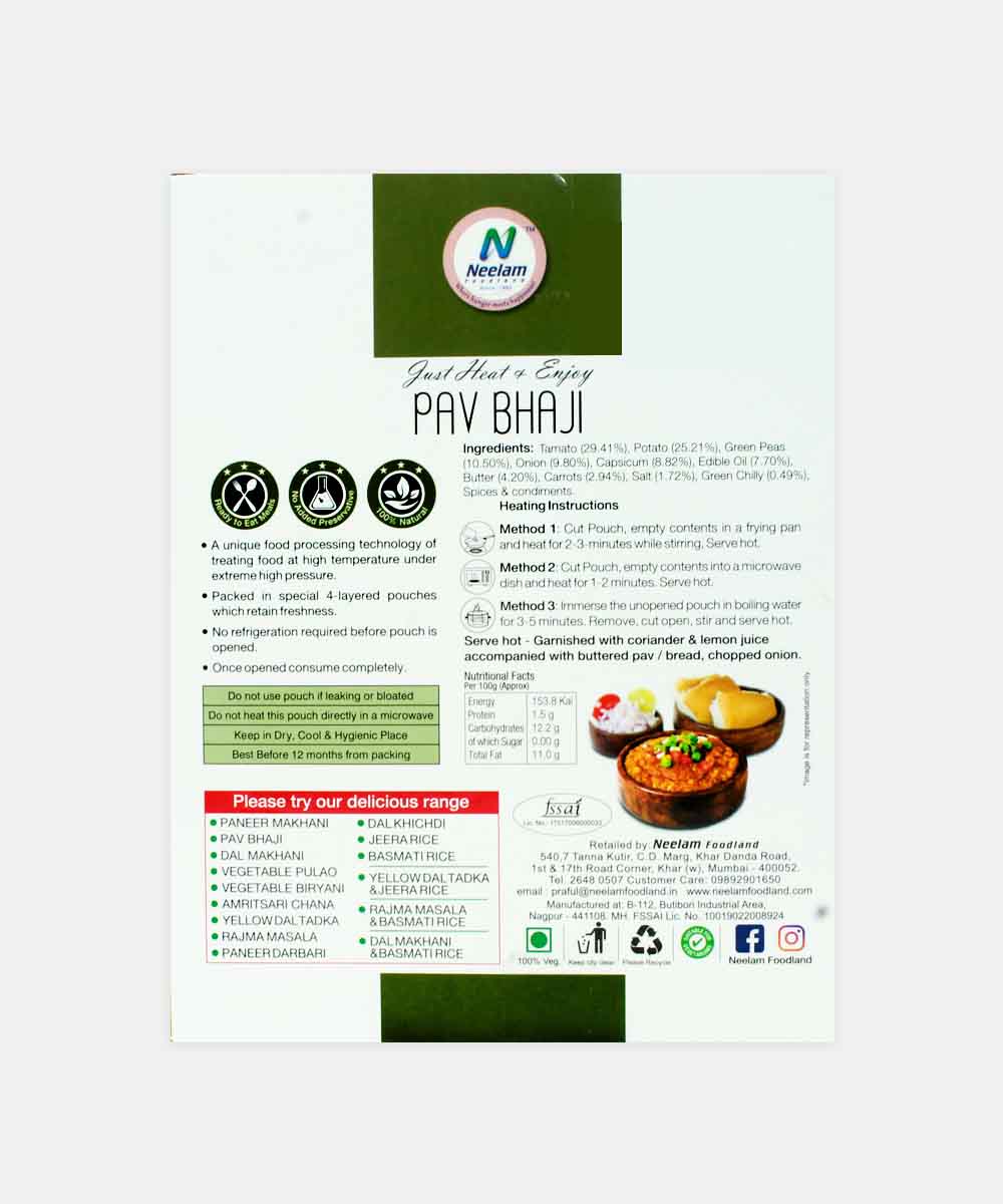 Neelam Pav Bhaji Heat & Eat 285 Gm