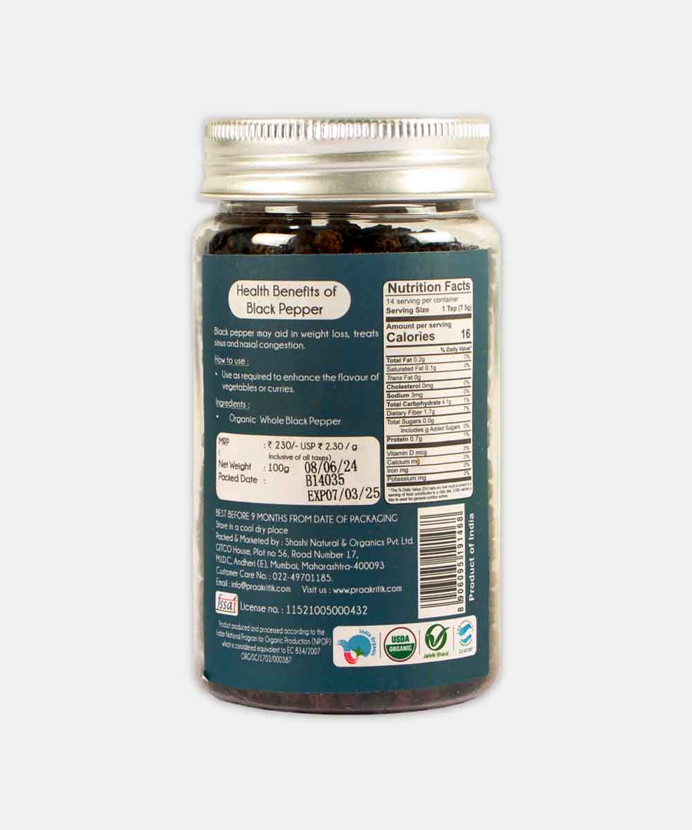 Praakritik Organic Black Pepper 100Gm