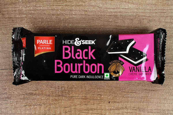 parle hide & seek black bourbon vanilla creme biscuits 100 gm