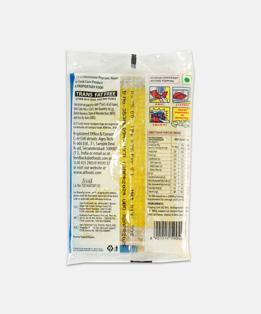 Act Ii Butter Lover Microwave Popcorn 99 Gm