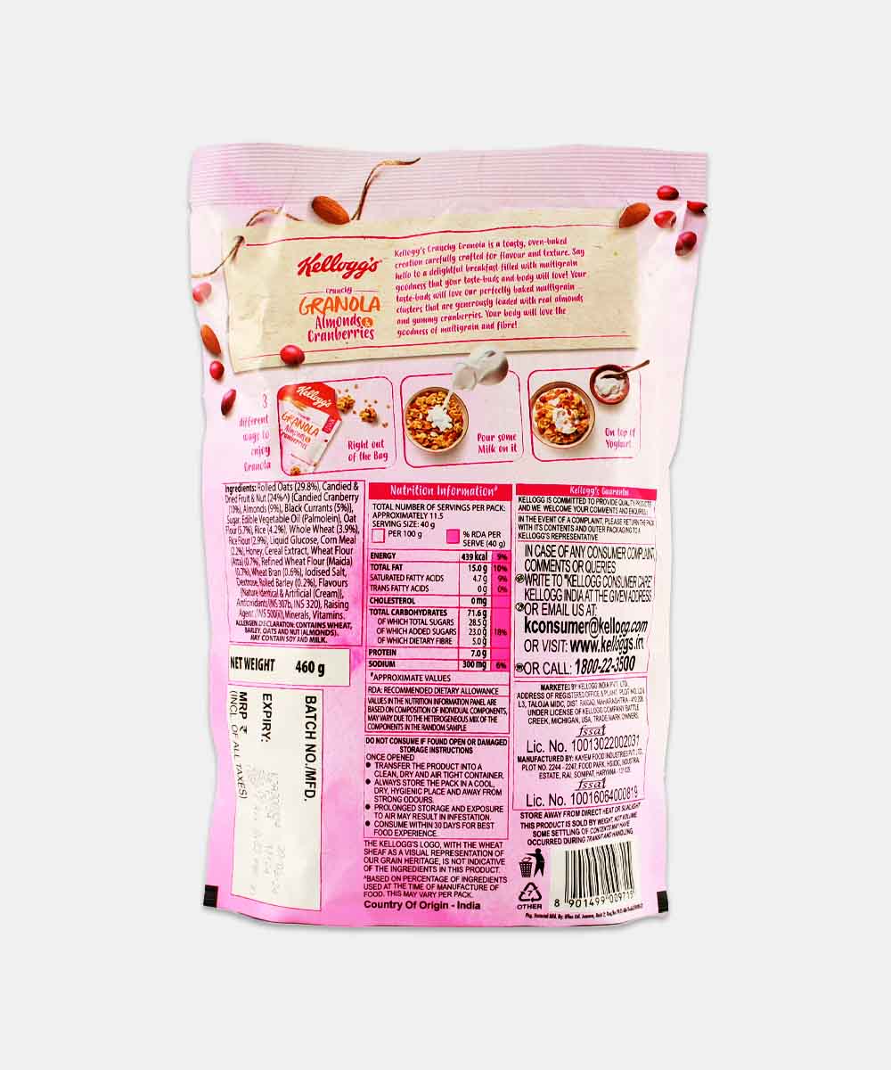 Kelloggs Crunchy Almonds & Cranberries Wholesome Granola 460 Gm