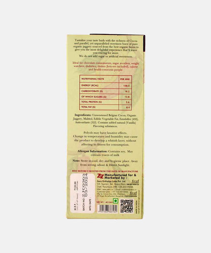 Zevic Belgian Dark Chocolate With Organic Jaggery Sugar Free 40 Gm