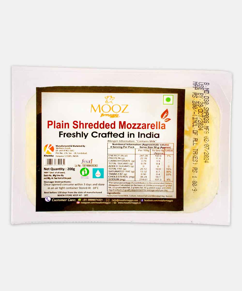 Mooz Plain Shredded Mozzarella Cheese 200 Gm