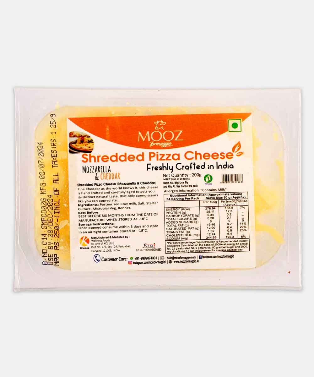 Mooz Shredded Pizza Cheese Mozzarella & Cheddar 200 Gm