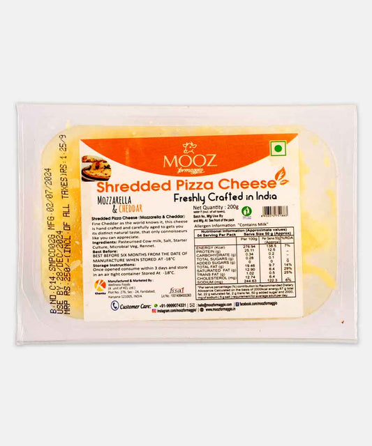 Mooz Shredded Pizza Cheese Mozzarella & Cheddar 200 Gm