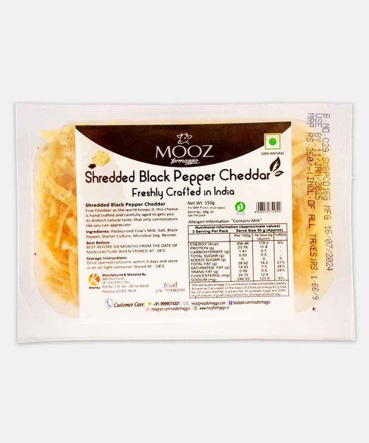 Mooz Shredded Black Pepper Cheddar Cheese 150 Gm