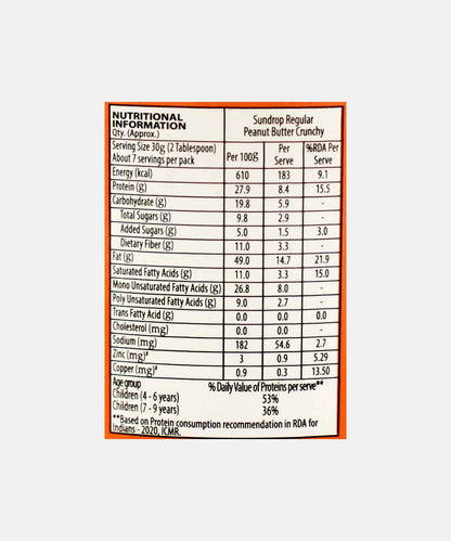 Sundrop Peanut Butter Regular Crunchy 200Gm