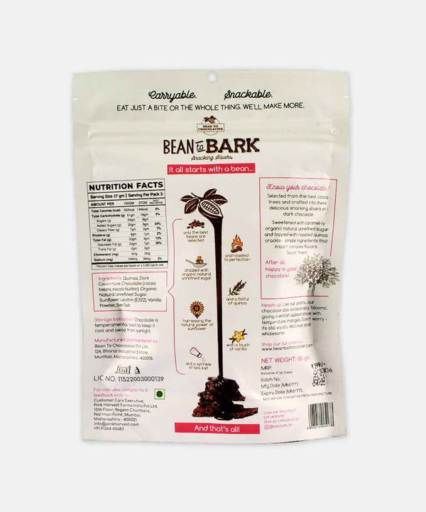 BEAN TO BARK QUINOA CRACKLE WITH SEA SALT DARK CHOCOLATE 80 GM