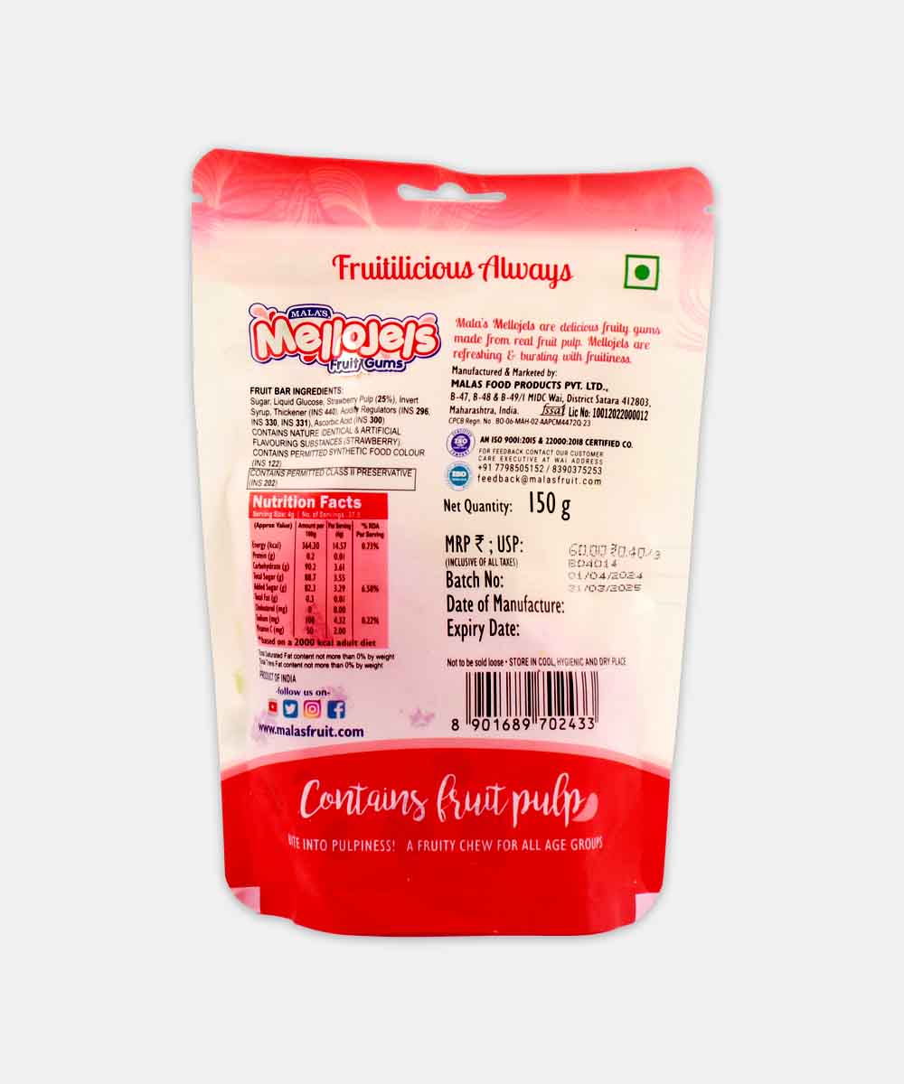 Malas Mellojels Strawberry Fruit Gums 150 Gm