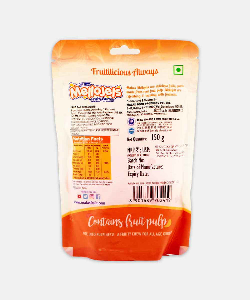 MALAS MELLOJELS ORANGE FRUIT GUMS 150 GM