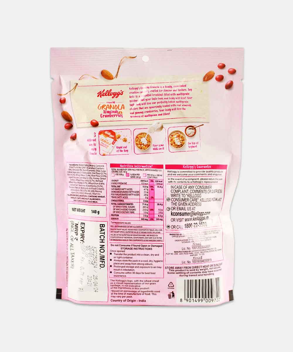 Kelloggs Crunchy Granola Almonds & Cranberries 140 Gm