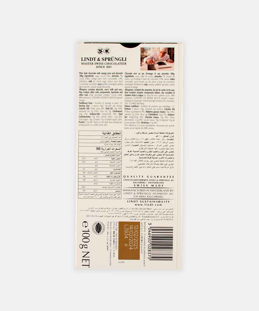 Lindt Excellence Intense Orange Dark Chocolate 100 Gm