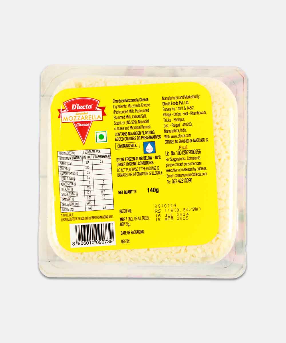 Dlecta Shredded Mozzarella Cheese 140 Gm
