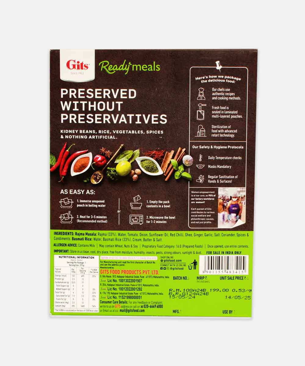 Gits Rajma Masala And Basmati Rice Ready Meals 375 Gm