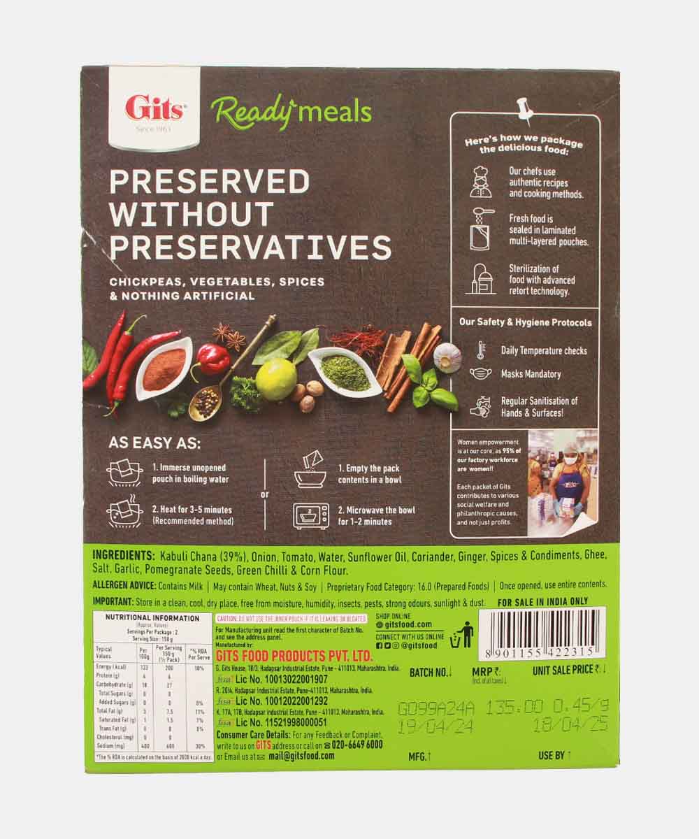 Gits Punjabi Chole Ready Meals 300 Gm