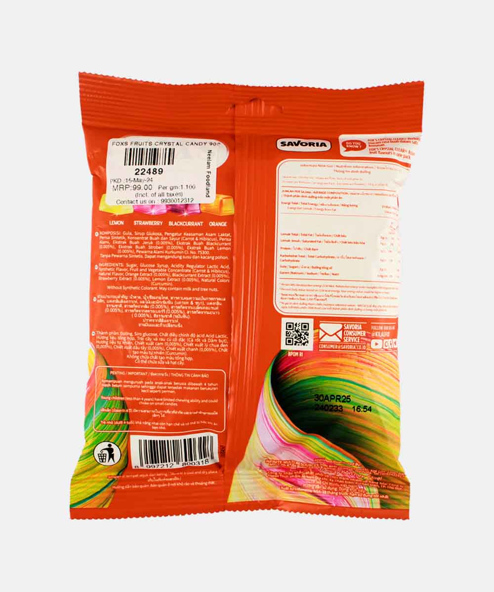Foxs Fruits Crystal Clear Candy 90 Gm