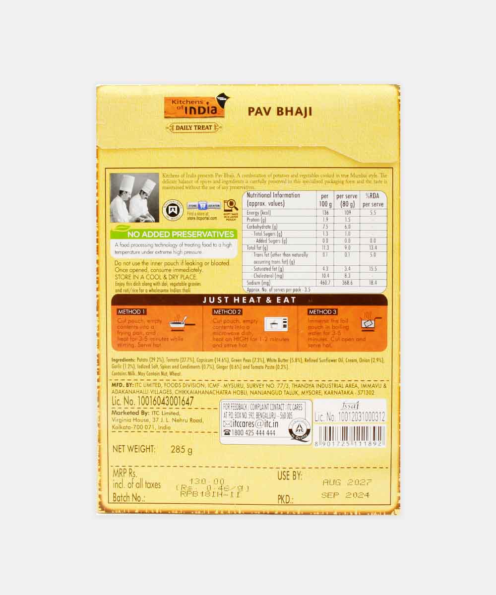 Kitchens Of India Pav Bhaji Heat & Eat 285 Gm