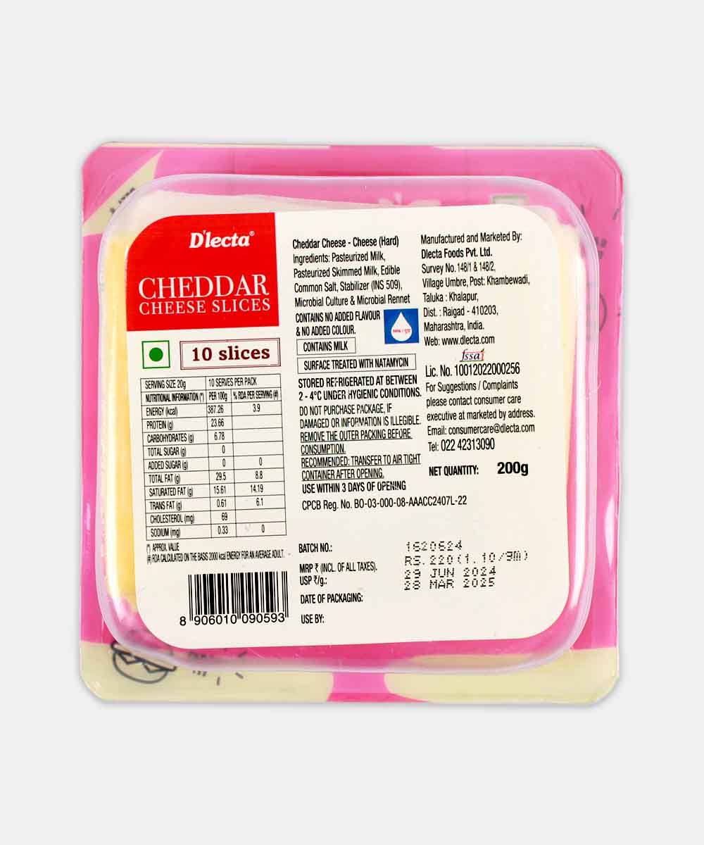 Dlecta Natural Cheddar Cheese 10 Slice 200 Gm
