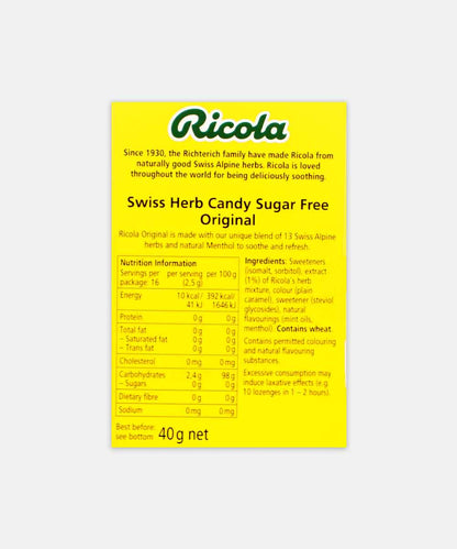 Ricola Original Herb Swiss Herb Lozenges Sugar Free Chocolate 45 Gm
