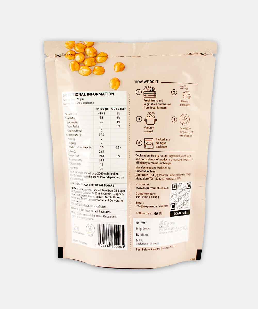 Super Munchies Vaccum Cooked Achari Chickpeas Vegan 75 Gm