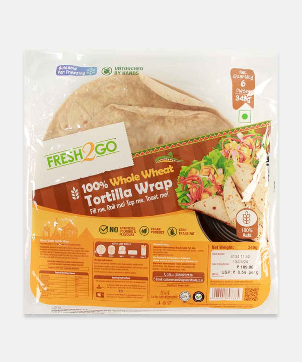 FRESH 2 GO 100% WHOLE WHEAT TORTILLA WRAP 348