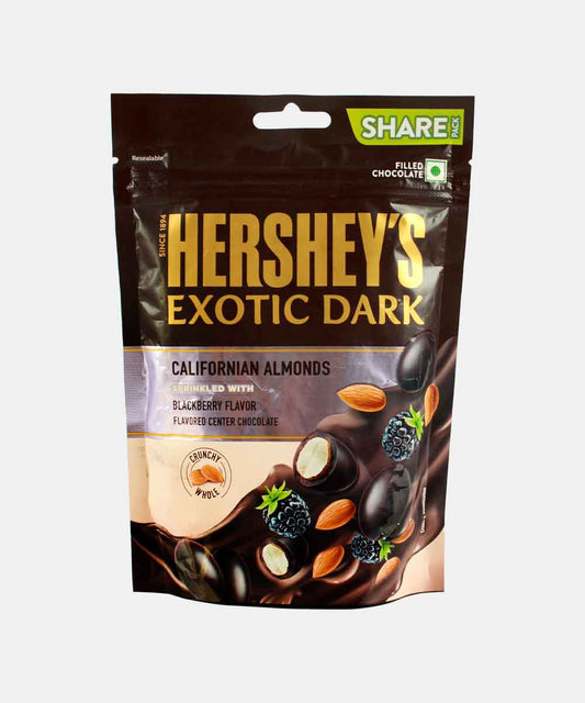 Hersheys Exotic Dark Californian Almonds Sprinkled With Blackberry Chocolate 90 Gm