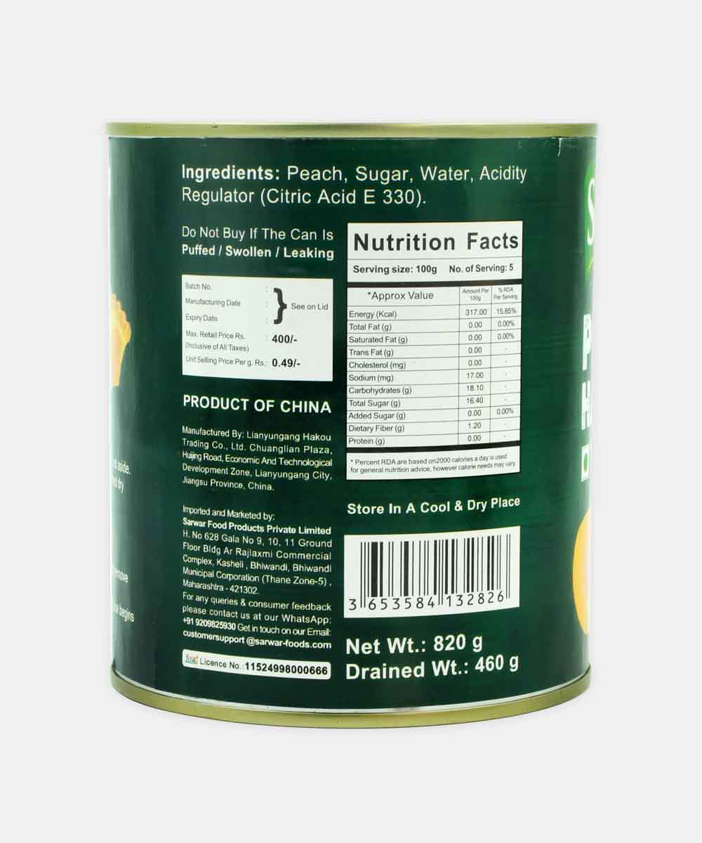 Sarwar Peach Halves In Syrup 820 Gm