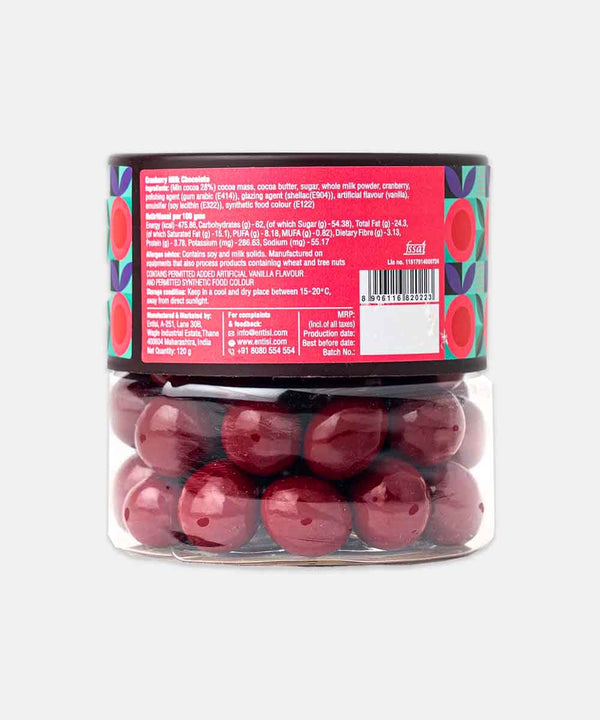 ENTISI CRANBERRY DRAGEES COATED WITH MILK CHOCOLATE 120 GM