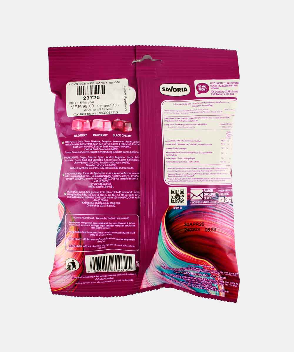 Foxs Crystal Clear Berries Wildberry, Raspberry & Black Cherry Candy 90 Gm