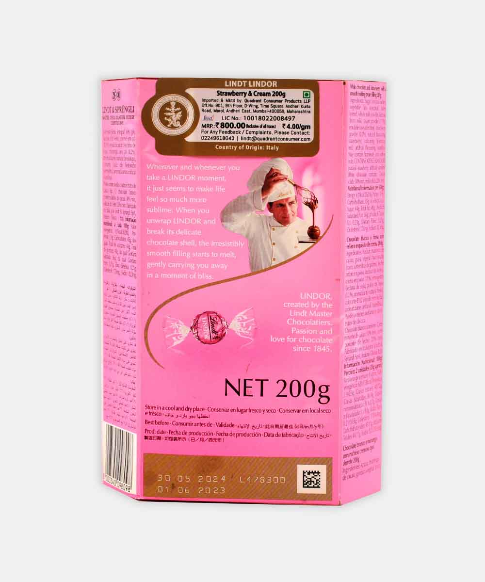 Lindt Lindor Strawberries & Cream Chocolate 200 Gm