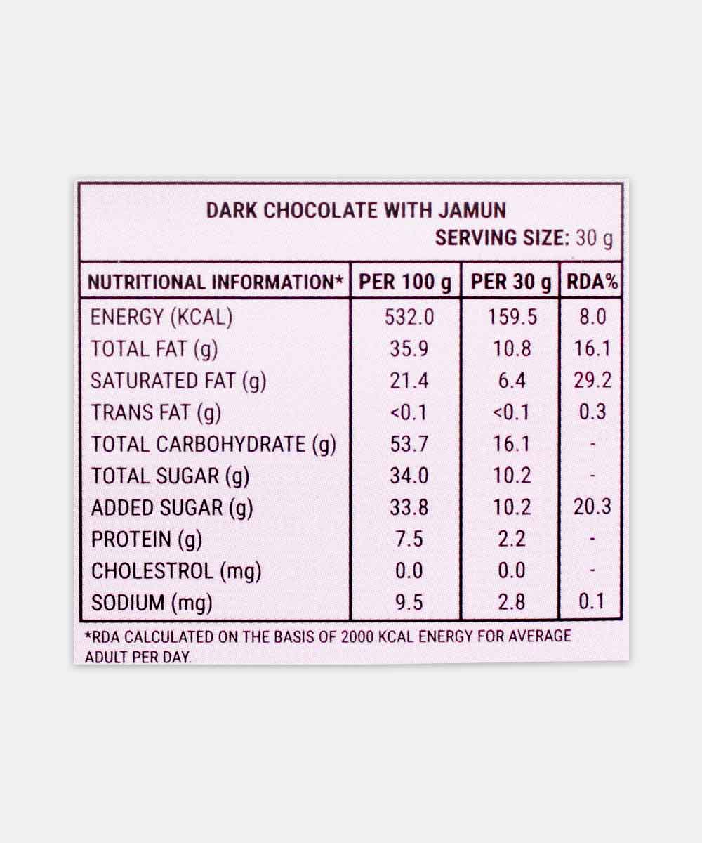 Paul And Mike 64% Dark Chocolate With Real Pieces Of Jamun 68 Gm