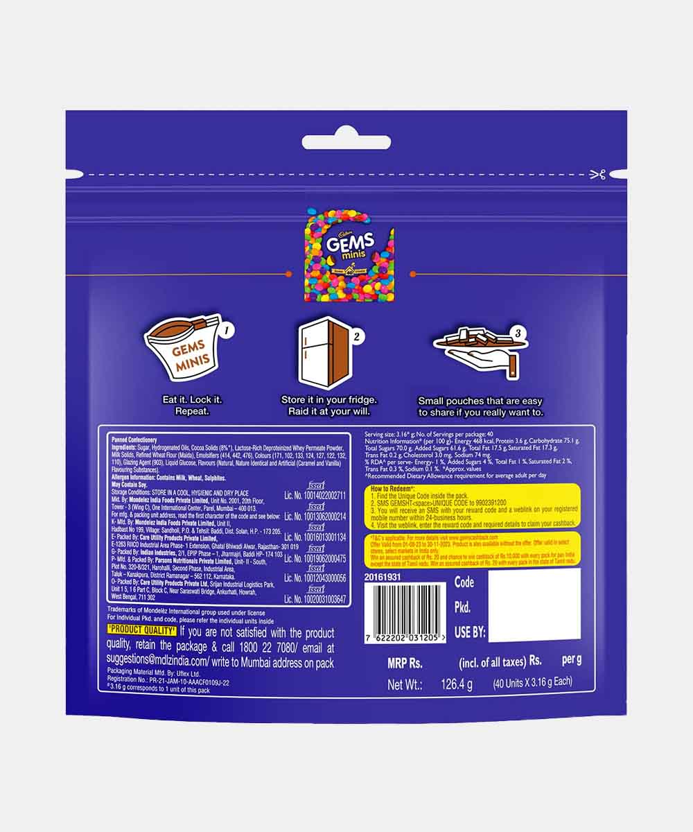 Cadbury Gems Minis Home 40 Treats Chocolate 126.4 Gm