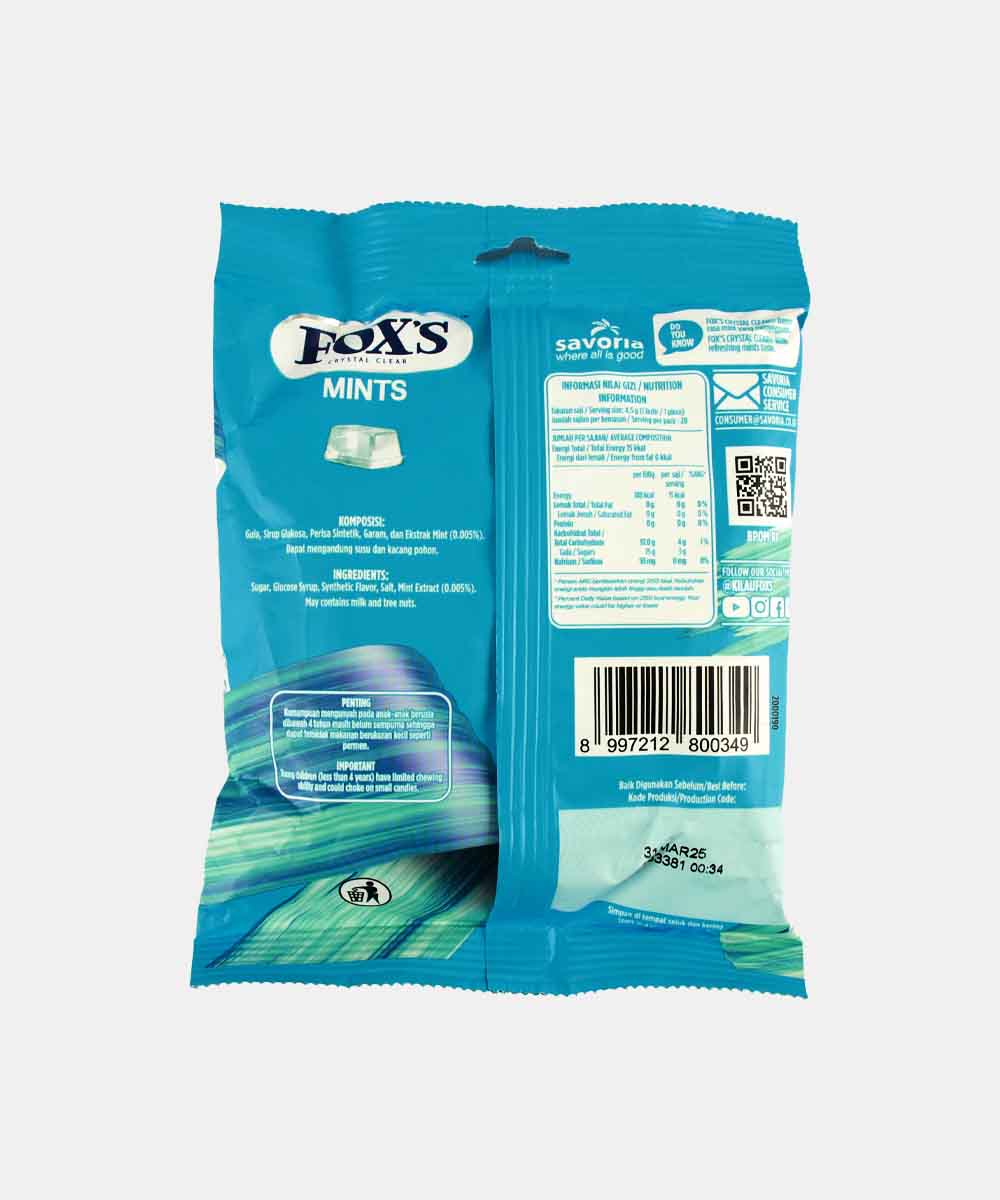 Foxs Crystal Clear Mints Candy 90 Gm