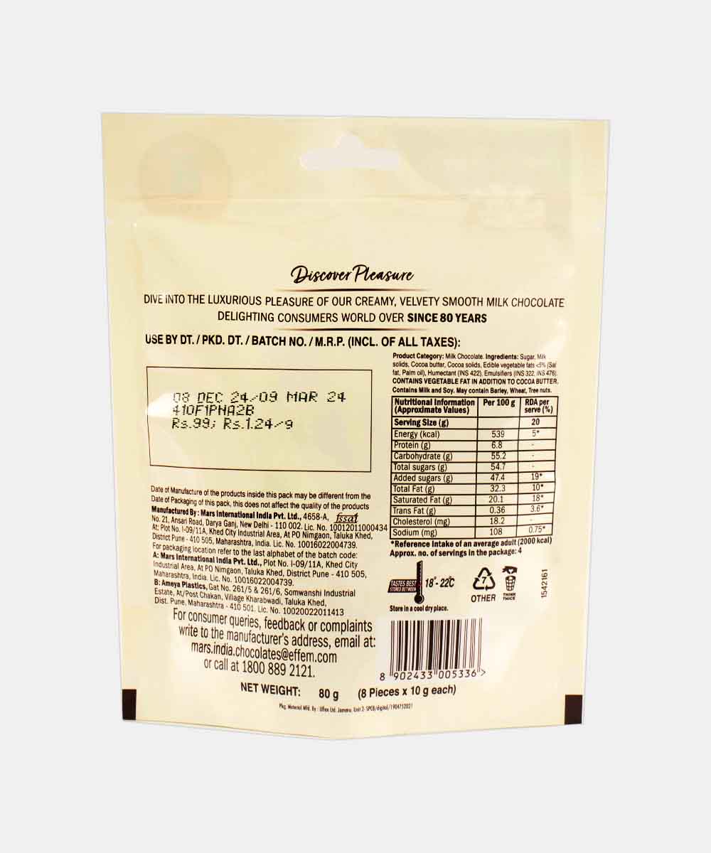 Galaxy Smooth Milk Chocolate 8 Bars 80 Gm