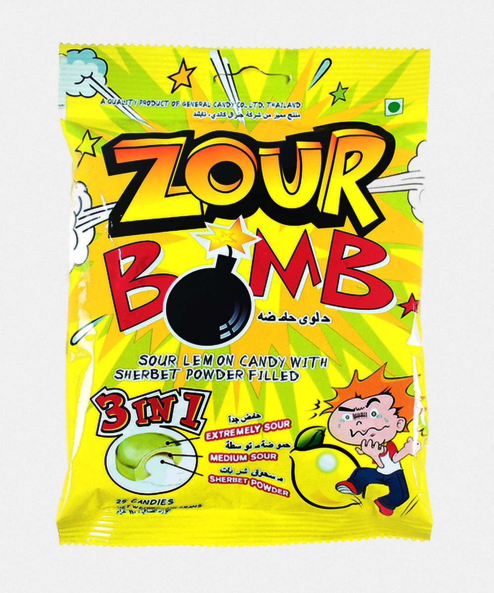 Zour Bomb Sour Lemon Candy With Sherbet Powder Filled 110 Gm