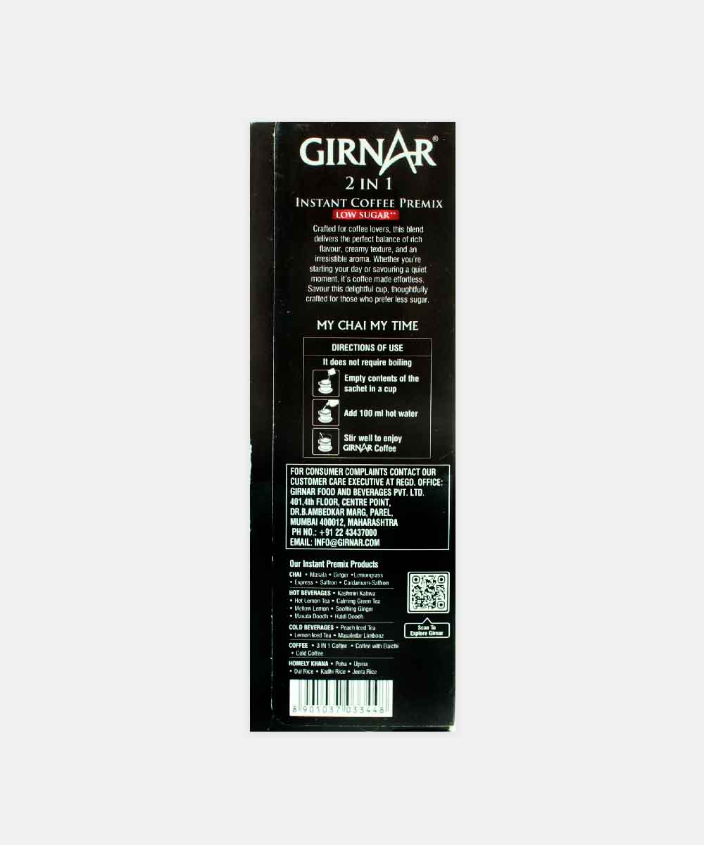 Girnar 2 In 1 Instant Premix Coffee Low Sugar 10 Sachets