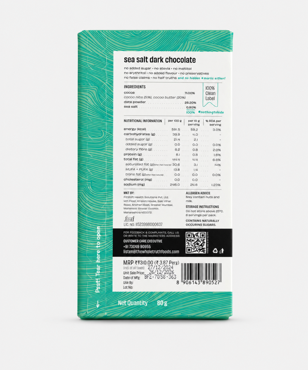 The Whole Truth Sea Salt Dark Chocolate No Added Sugar 80 Gm