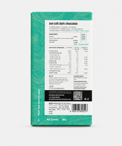The Whole Truth Sea Salt Dark Chocolate No Added Sugar 80 Gm