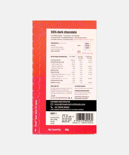 The Whole Truth 55% Dark Chocolate No Added Sugar 80 Gm